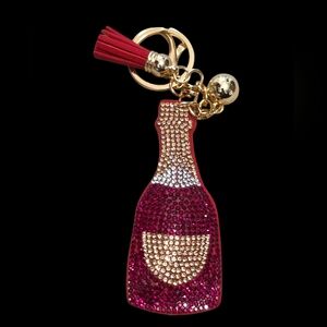 Elegant Burgundy and Gold Champagne  Bottle Bag Charm Keychain